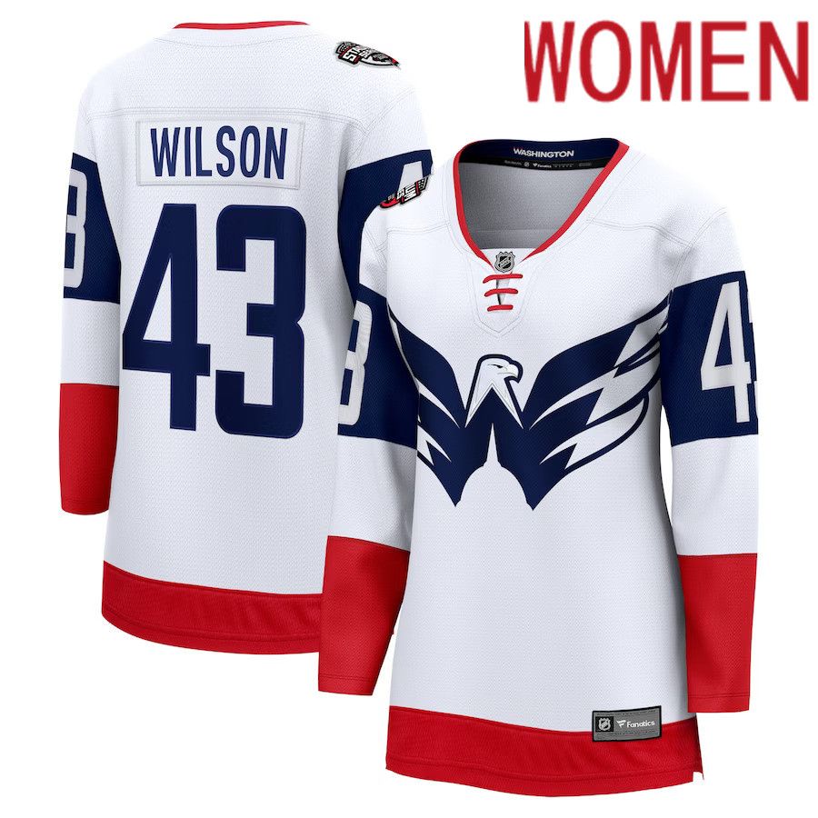 Women Washington Capitals 43 Tom Wilson Fanatics Branded White 2023 NHL Stadium Series Breakaway Player Jersey